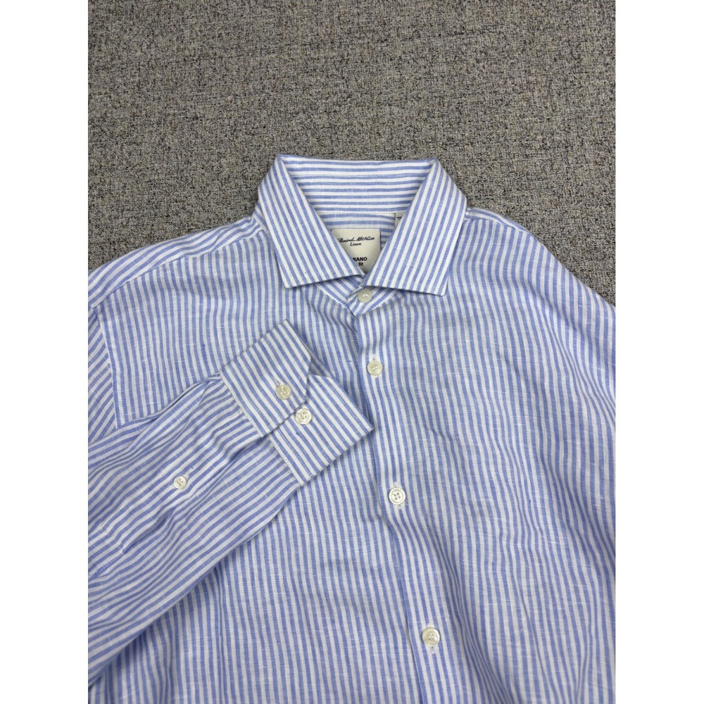 Baird McNutt Linen Shirt Mens Medium Murano Slim Blue White Stripe Button Down